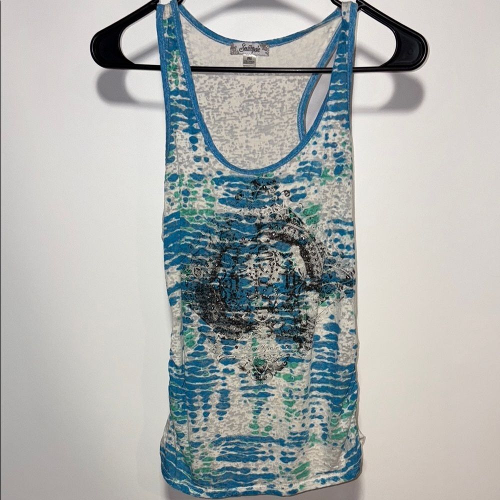 South Pole Blue and Green Patterned Tank Top